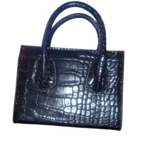 MIni Elegant Black Crocodile-Embossed Handbag with Crossbody | NWOT